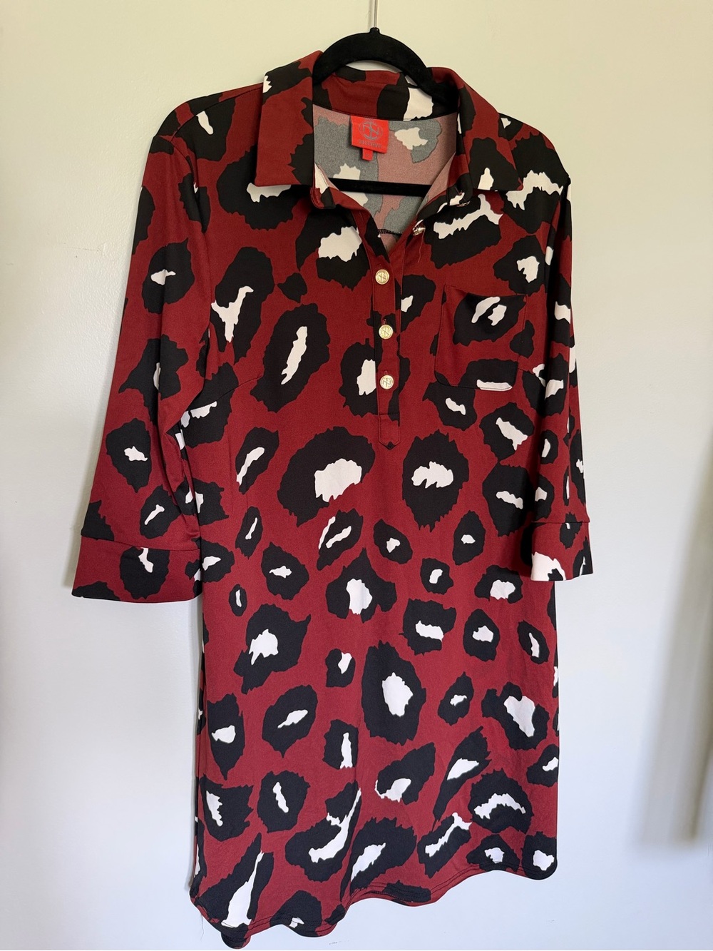 Tracy Negoshian Burt Orange Leopard Print Shirt Dress with Button Placket